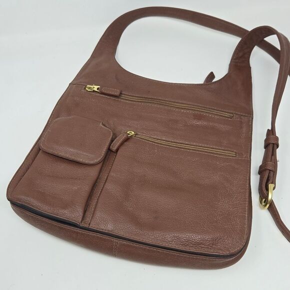 JP Ourse & Cie Brown Pebble Leather Traveler Crossbody Bag Purse Hidden Wallet - Picture 2 of 11